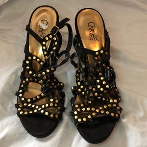 Gold and black strappy heels size 7.5M